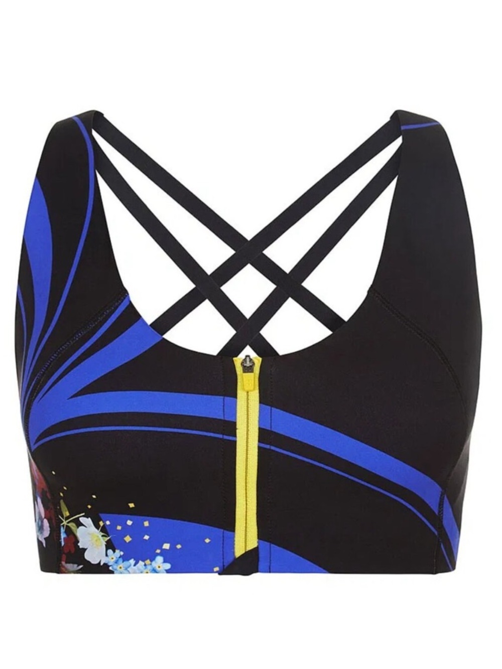Sweaty Betty Upbeat Padded Circuit Front Zip Black & Floral Workout Bra 36 B/C